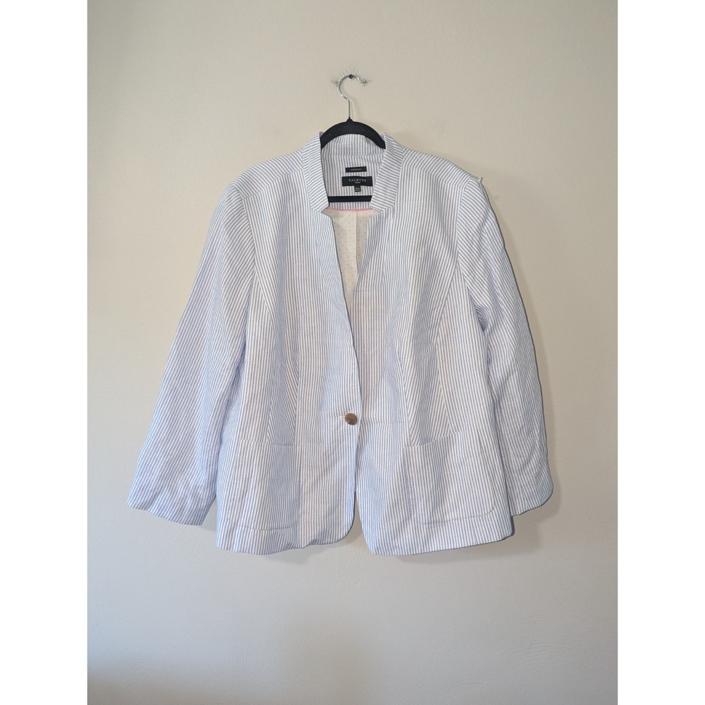 24W Talbots Woman Aberdeen Blue Striped Cotton Linen Blazer
